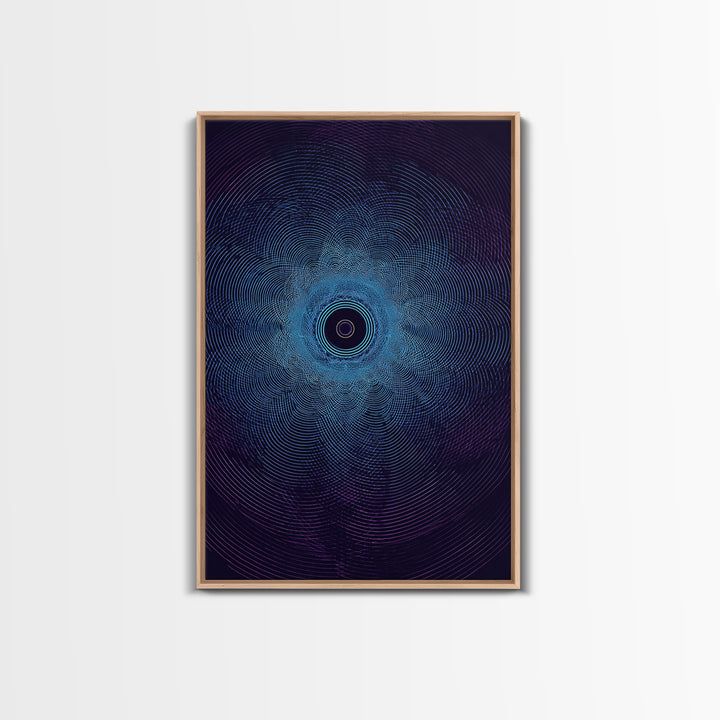 Dark Blue Concentric Vortex Op Art Canvas Print, Modern Abstract Wall Art, Cosmic Retro Poster, Geometric Home Decor Art Print