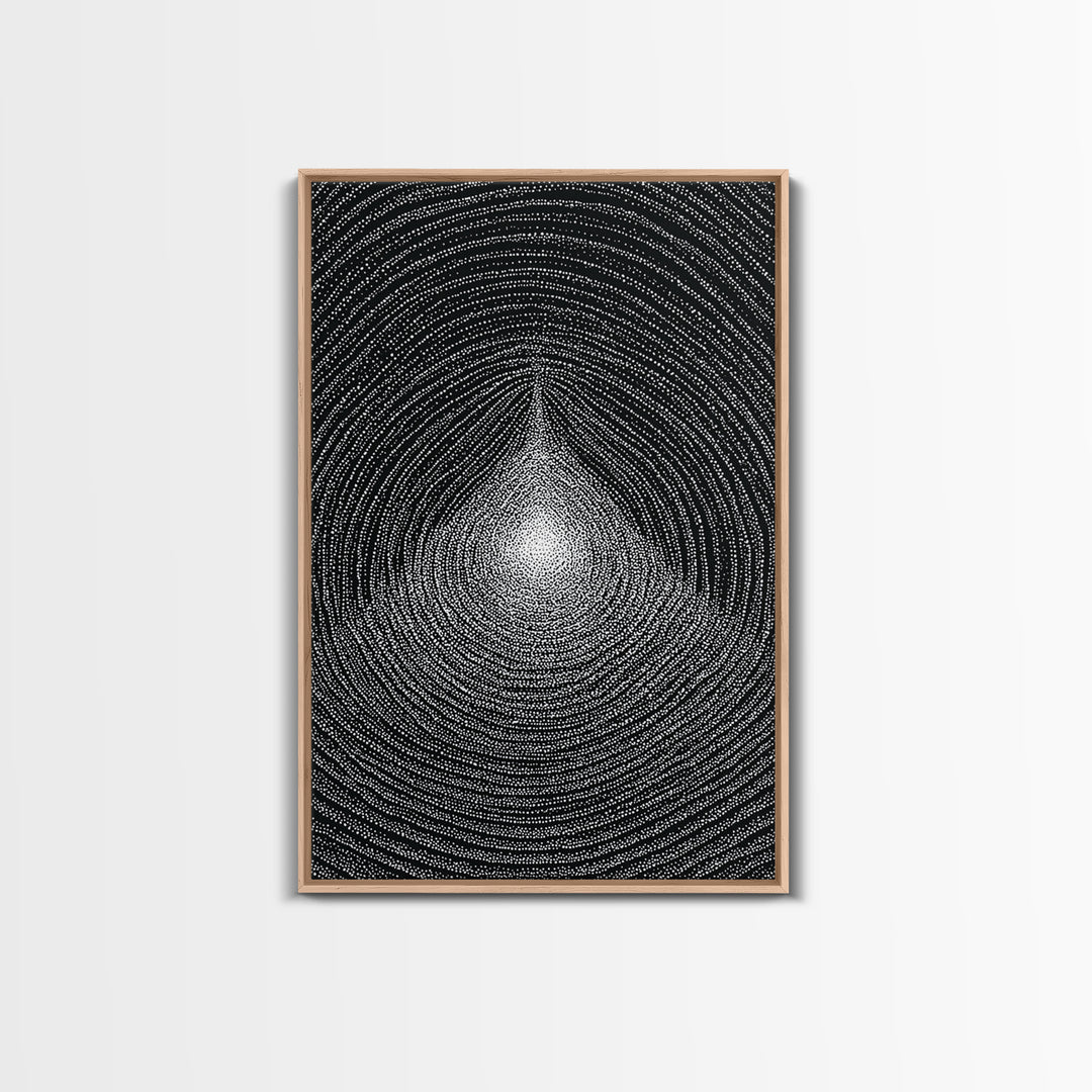 Black White Radiating Teardrop Op Art Wall Art, Minimalist Abstract Poster, Monochrome Geometric Canvas Print Home Decor
