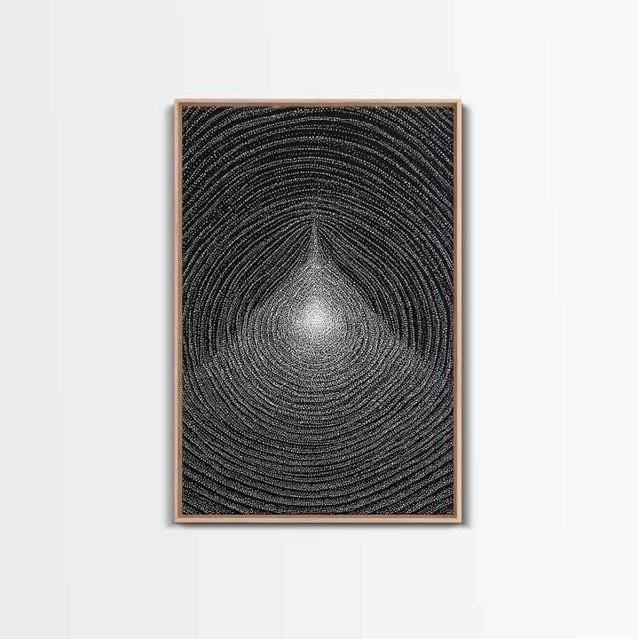 Black White Radiating Teardrop Op Art Wall Art, Minimalist Abstract Poster, Monochrome Geometric Canvas Print Home Decor
