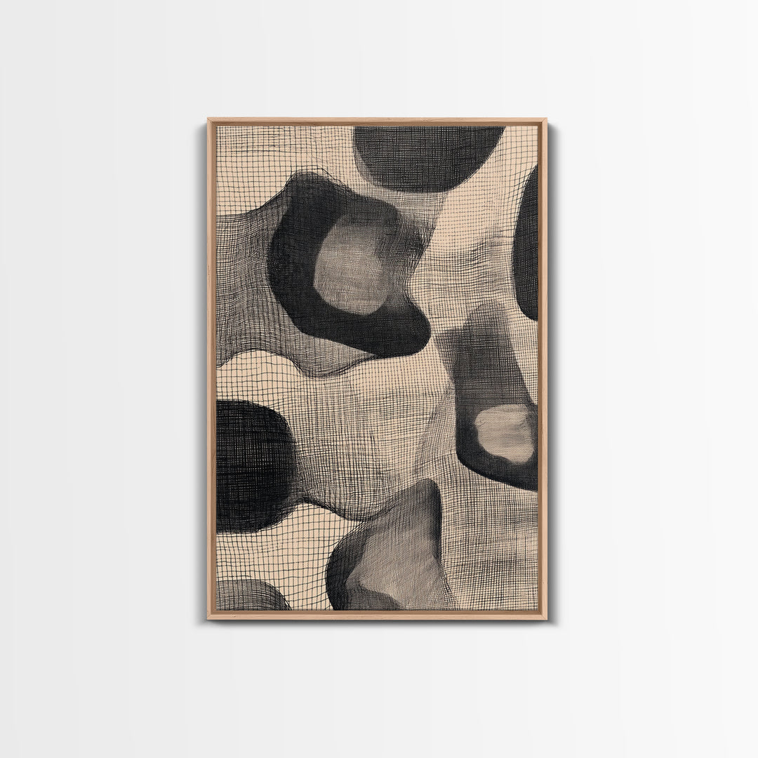 Black Beige Organic Textile Mesh Canvas Print, Minimalist Abstract Wall Art, Neutral Modern Decor, Scandinavian Home Poster