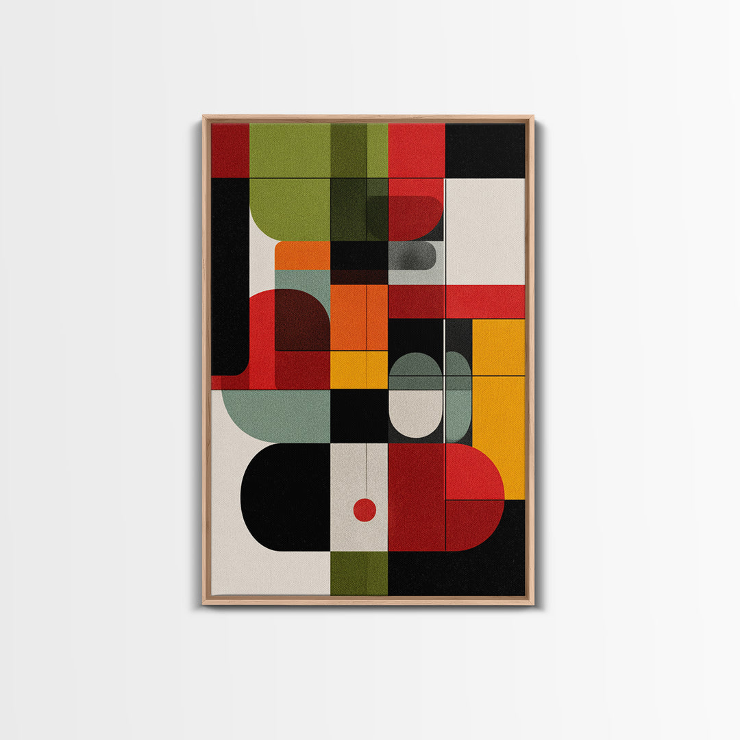 Primary Color Rounded Geometric Wall Art, Midcentury Modern Abstract Print, Bauhaus Decor, Red Yellow Green Statement Poster