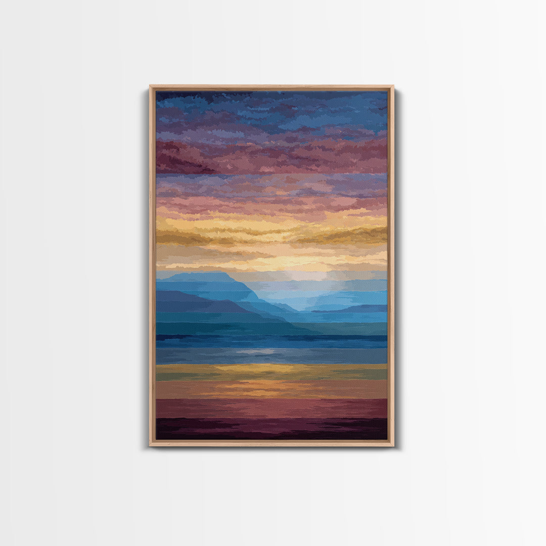Pastel Mountain Sunset Wall Art, Serene Lake Landscape Canvas Print, Modern Coastal Decor, Colorful Living Room Art Poster