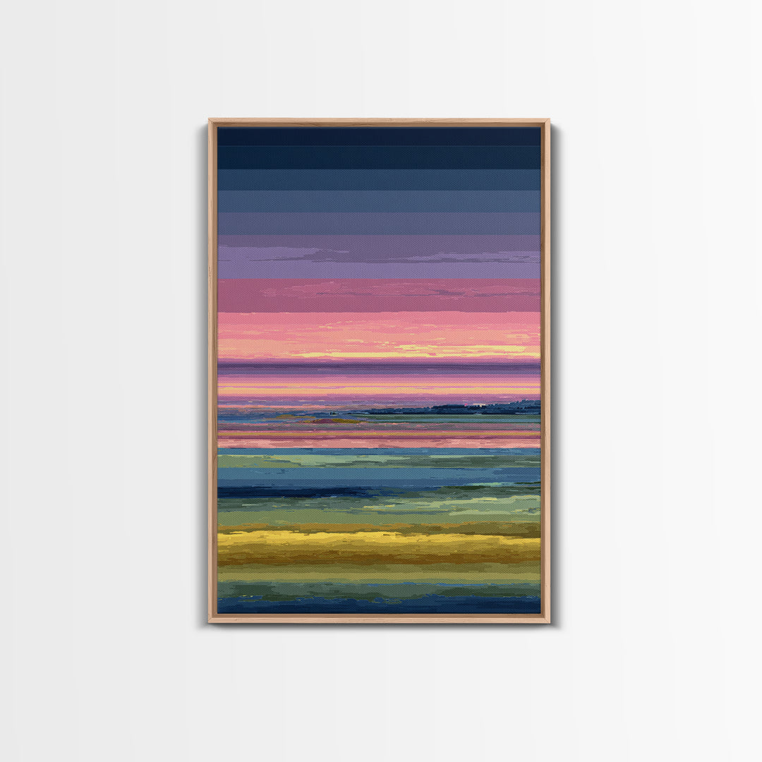 Pink Coastal Marsh Sunset Wall Art, Midcentury Modern Art Print, Colorful Landscape Poster, Bedroom Decor Canvas Print Gift