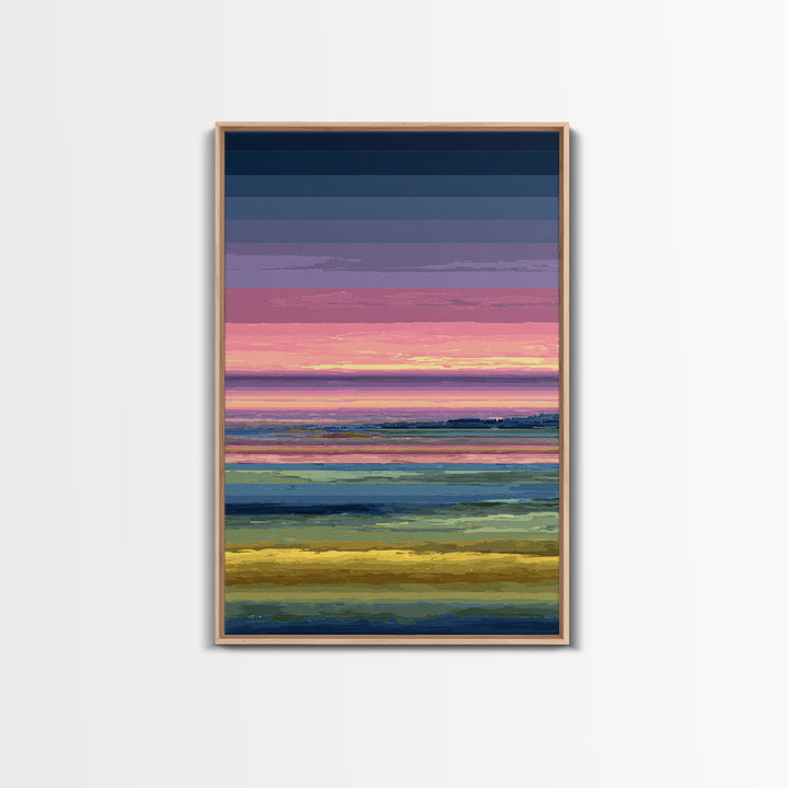 Pink Coastal Marsh Sunset Wall Art, Midcentury Modern Art Print, Colorful Landscape Poster, Bedroom Decor Canvas Print Gift