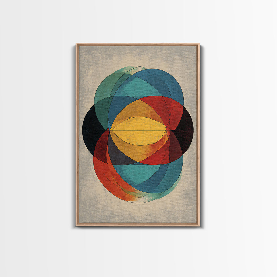 Overlapping Circles Geometric Wall Art, Midcentury Modern Abstract Canvas Print, Bauhaus Style Colorful Home Decor Poster