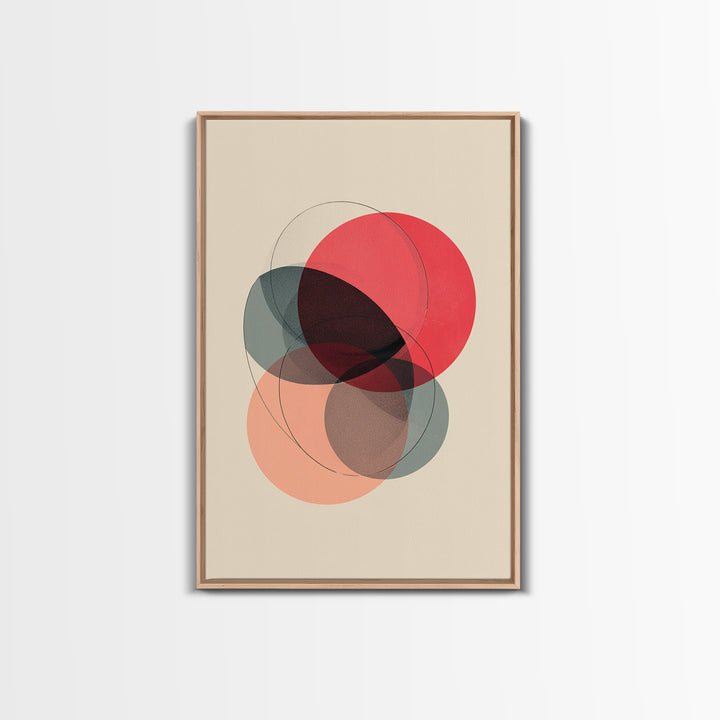 Red Peach Abstract Circles Wall Art, Minimalist Geometric Canvas Print, Midcentury Modern Decor, Neutral Bedroom Print Poster