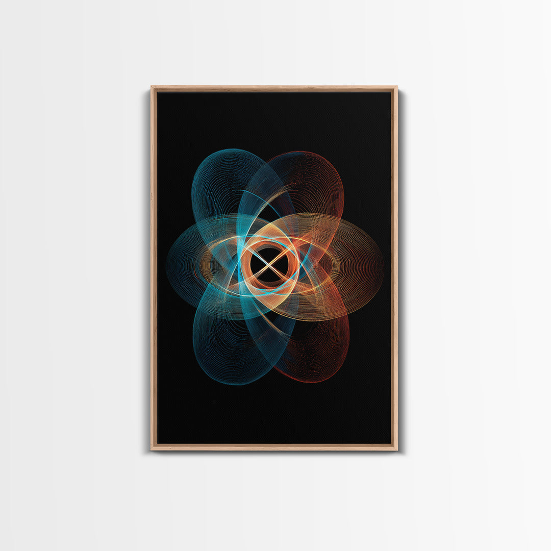 Glowing Atomic Orbital Abstract Canvas Print, Midcentury Modern Wall Art, Geometric Art Print, Retro Modern Home Decor Gift