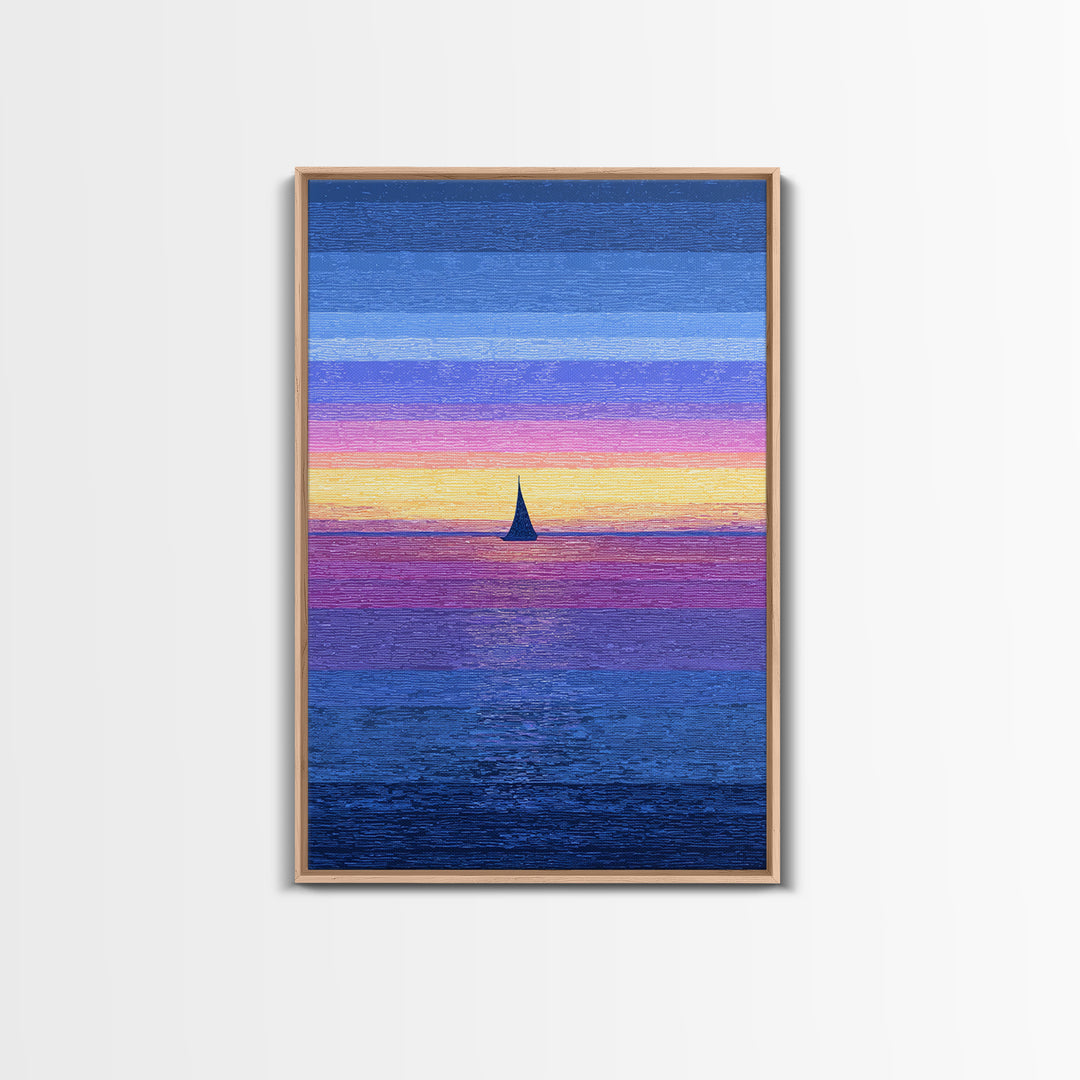 Vivid Sunset Sailboat Horizon Canvas Print, Blue Pink Coastal Wall Art, Modern Art Print, Ocean Landscape Home Decor Poster