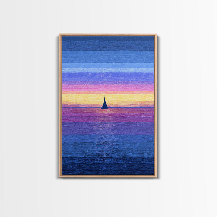 Vivid Sunset Sailboat Horizon Canvas Print, Blue Pink Coastal Wall Art, Modern Art Print, Ocean Landscape Home Decor Poster