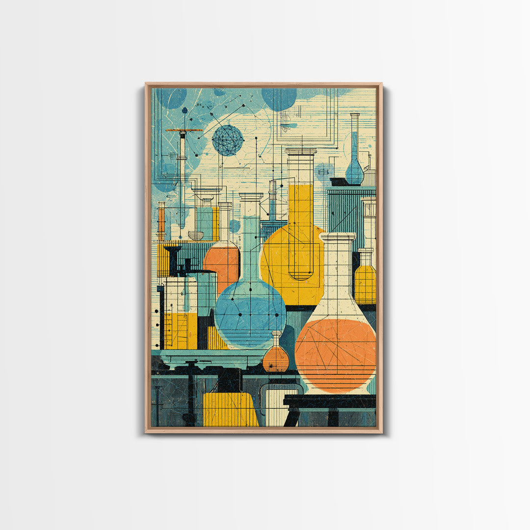Retro Science Laboratory Glassware Wall Art, Midcentury Modern Art Print, Chemistry Poster, Atomic Office Decor, MCM Decor