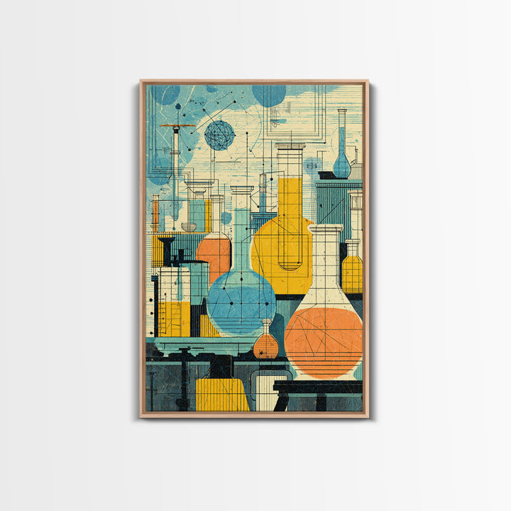 Retro Science Laboratory Glassware Wall Art, Midcentury Modern Art Print, Chemistry Poster, Atomic Office Decor, MCM Decor