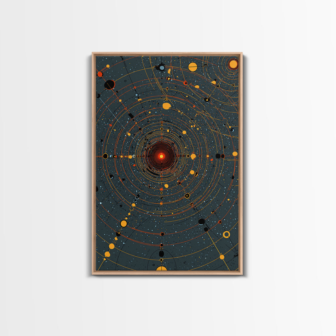 Orange Orbital Solar System Canvas Print, Midcentury Space Wall Art, Atomic Retro Poster, Modern Office Decor, Sci Fi Art