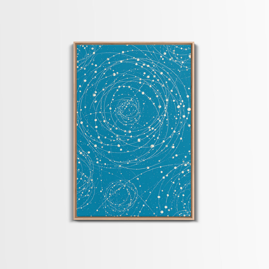Turquoise Spiral Orbit Dots Wall Art, Midcentury Modern Art Print, Atomic Retro Decor, Space Abstract Art For Bedroom Decor