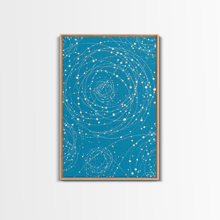 Turquoise Spiral Orbit Dots Wall Art, Midcentury Modern Art Print, Atomic Retro Decor, Space Abstract Art For Bedroom Decor