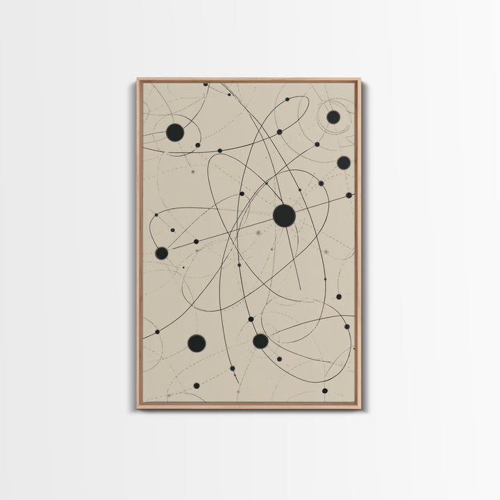 Beige Atomic Orbit Lines Canvas Print, Midcentury Modern Art Print, Geometric Wall Art, Retro Science Decor For Office Space