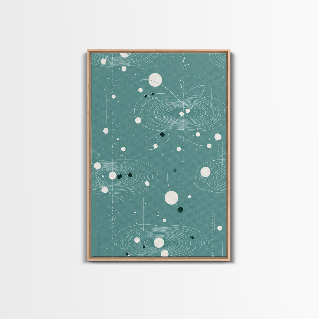 Teal Orbital Rings And Dots Wall Art, Midcentury Modern Abstract Art, Atomic Retro Poster, Space Decor For Living Room Decor