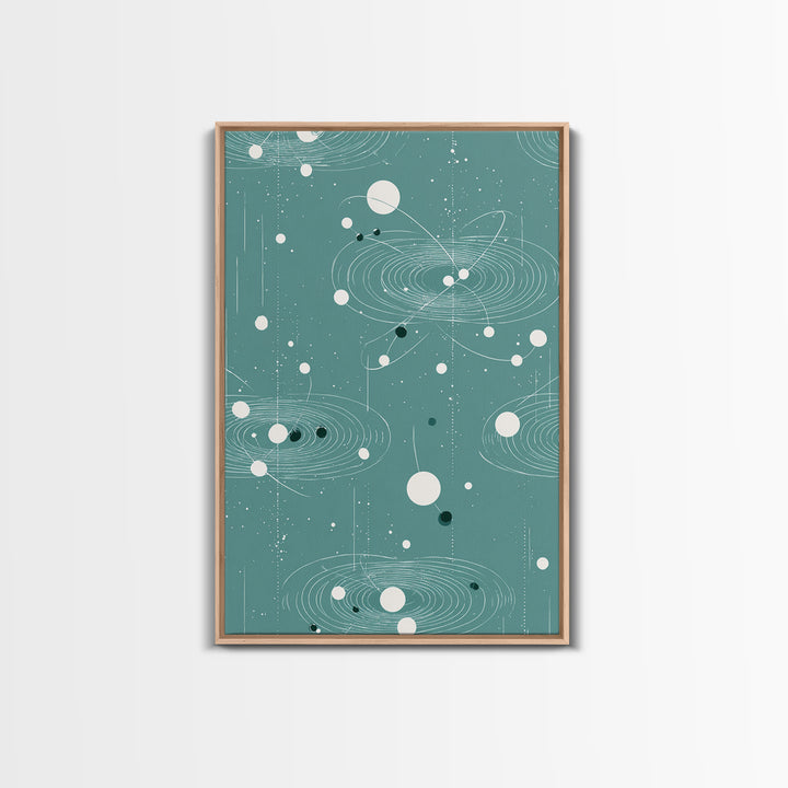 Teal Orbital Rings And Dots Wall Art, Midcentury Modern Abstract Art, Atomic Retro Poster, Space Decor For Living Room Decor