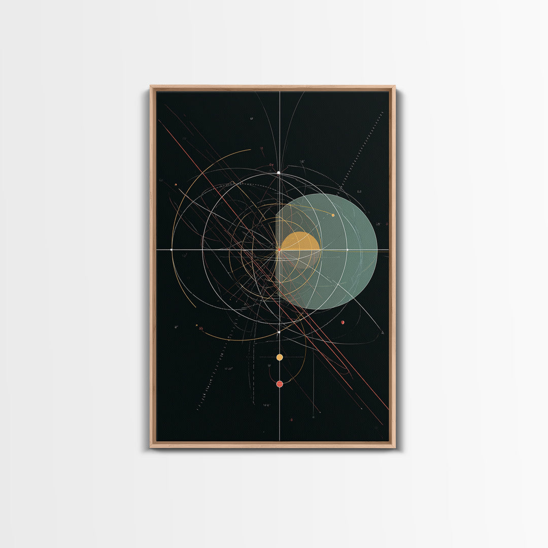 Black Celestial Geometry Diagram Canvas Print, Modern Abstract Art Print, Geometric Wall Art, Atomic Space Office Decor Poster