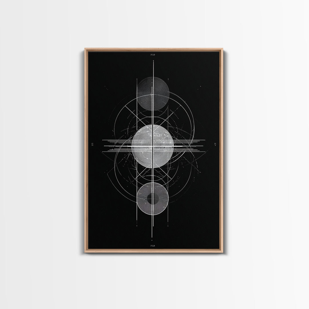 Monochrome Planet Alignment Diagram Wall Art, Modern Geometric Art Print, Midcentury Atomic Decor, Black Space Poster Print