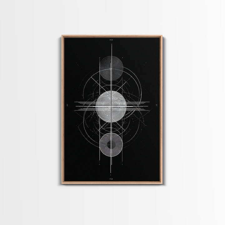 Monochrome Planet Alignment Diagram Wall Art, Modern Geometric Art Print, Midcentury Atomic Decor, Black Space Poster Print