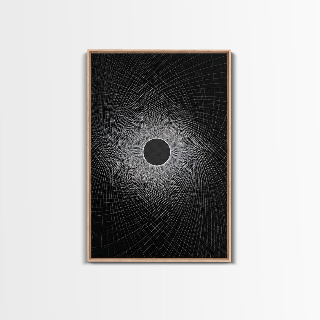 Black Vortex Spiral Grid Wall Art, Modern Abstract Art Print, Geometric Wall Decor, Space Abstract Poster For Office Decor