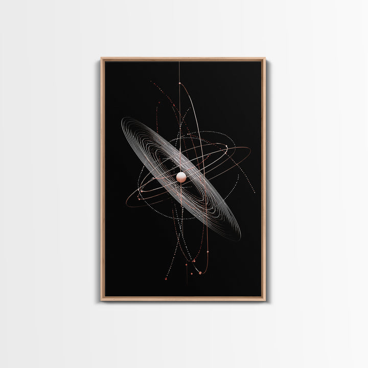 Black Ringed Planet Orbit Lines Canvas Print, Modern Geometric Wall Art, Atomic Retro Decor, Space Poster For Bedroom Decor
