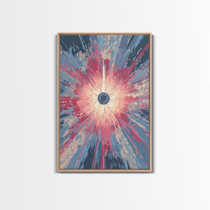 Pink Blue Exploding Starburst With Soft Rays Canvas Print, Modern Abstract Art, Colorful Wall Art, Trendy Home Office Decor