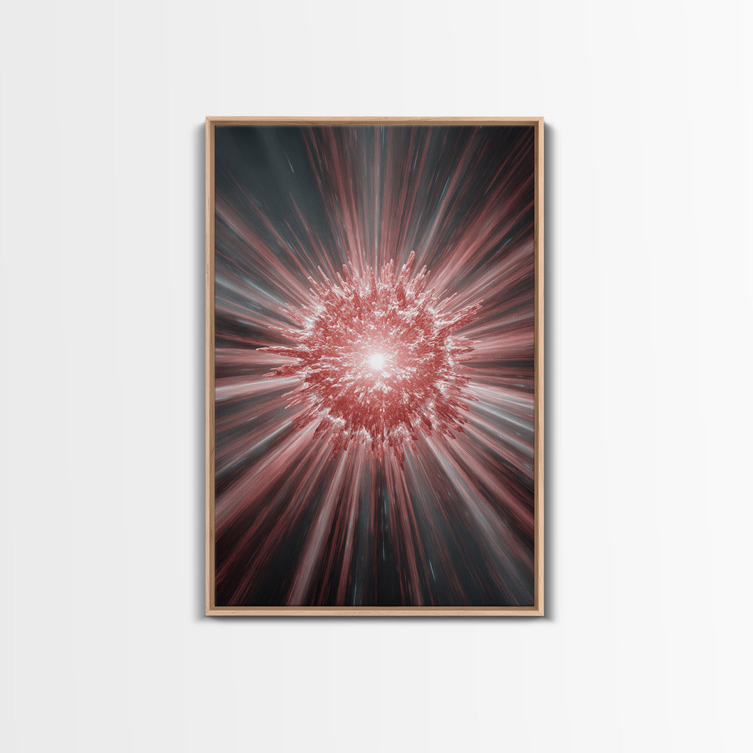 Red White Cosmic Energy Explosion Wall Art, Modern Digital Art, Abstract Space Poster, Statement Wall Decor, Large Canvas Print