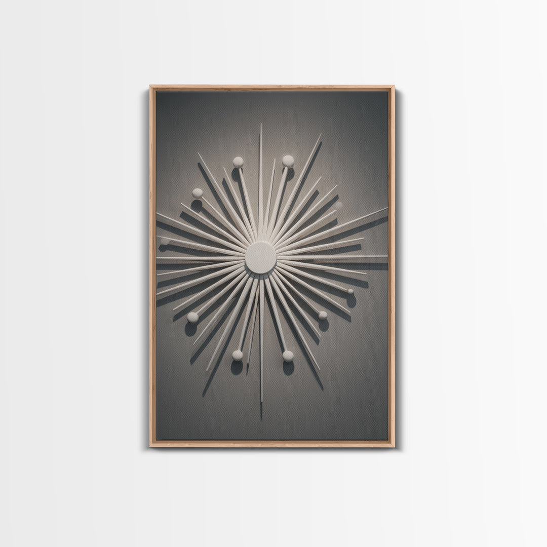 White Atomic Starburst Wall Art, Midcentury Modern Art, Retro Wall Decor, 1950s Design, MCM Home Decor Print For Living Room