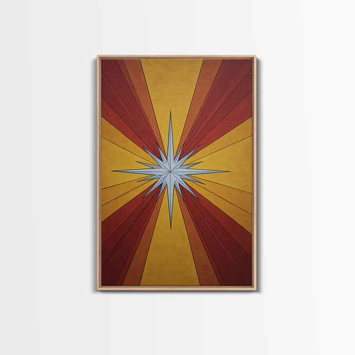 Red Gold Compass Star Canvas Print, Midcentury Modern Art, Atomic Retro Poster, Geometric Wall Decor, 1960s MCM Print Gift