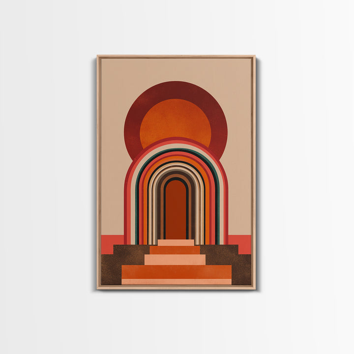 Layered Rainbow Arch Doorway Wall Art, Midcentury Abstract Poster, Geometric Wall Decor, 70s Art Print, Warm Orange MCM Style
