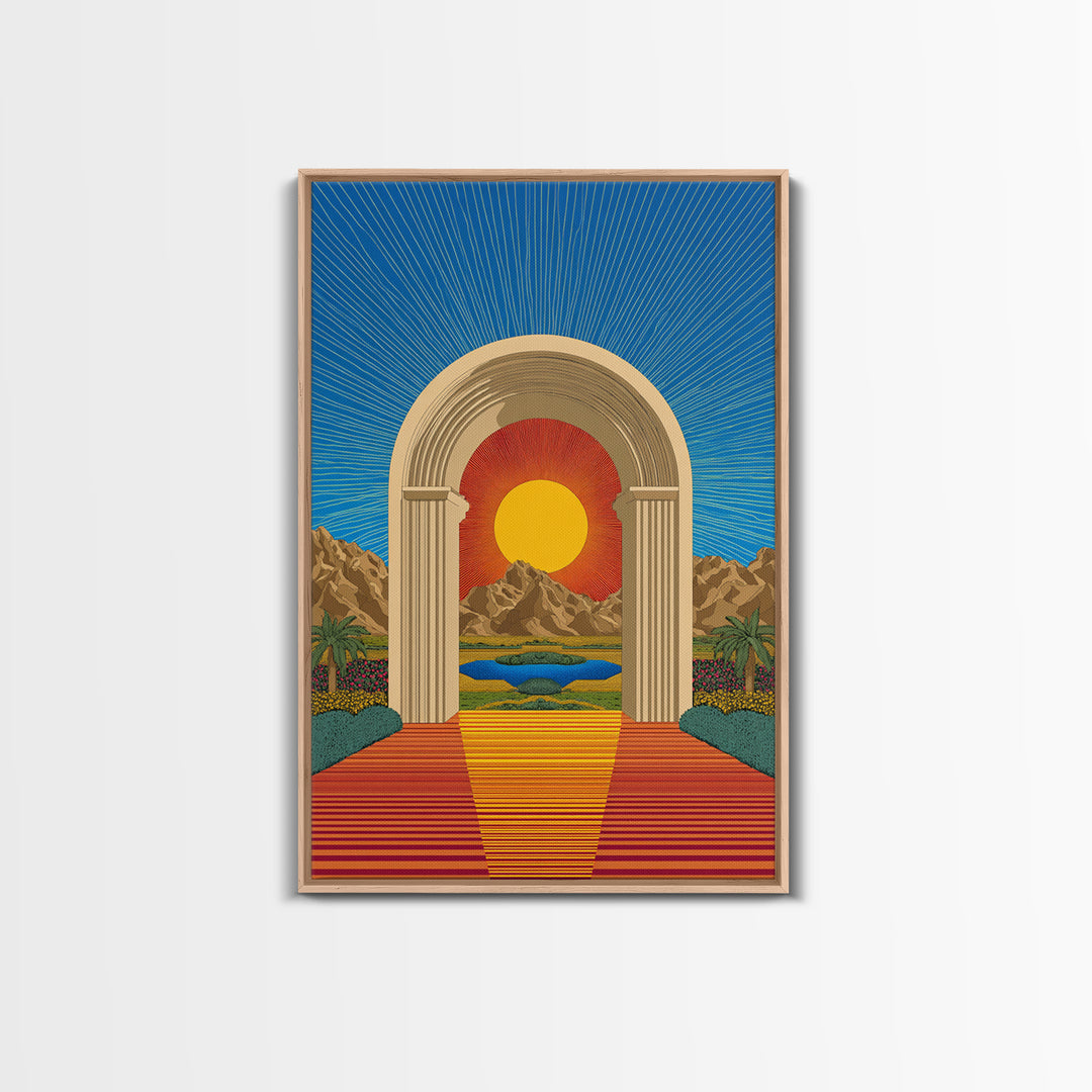 Desert Sun Portal Landscape Canvas Print, Midcentury Modern Wall Art, Retro Travel Poster, Scenic Southwest Home Decor Art