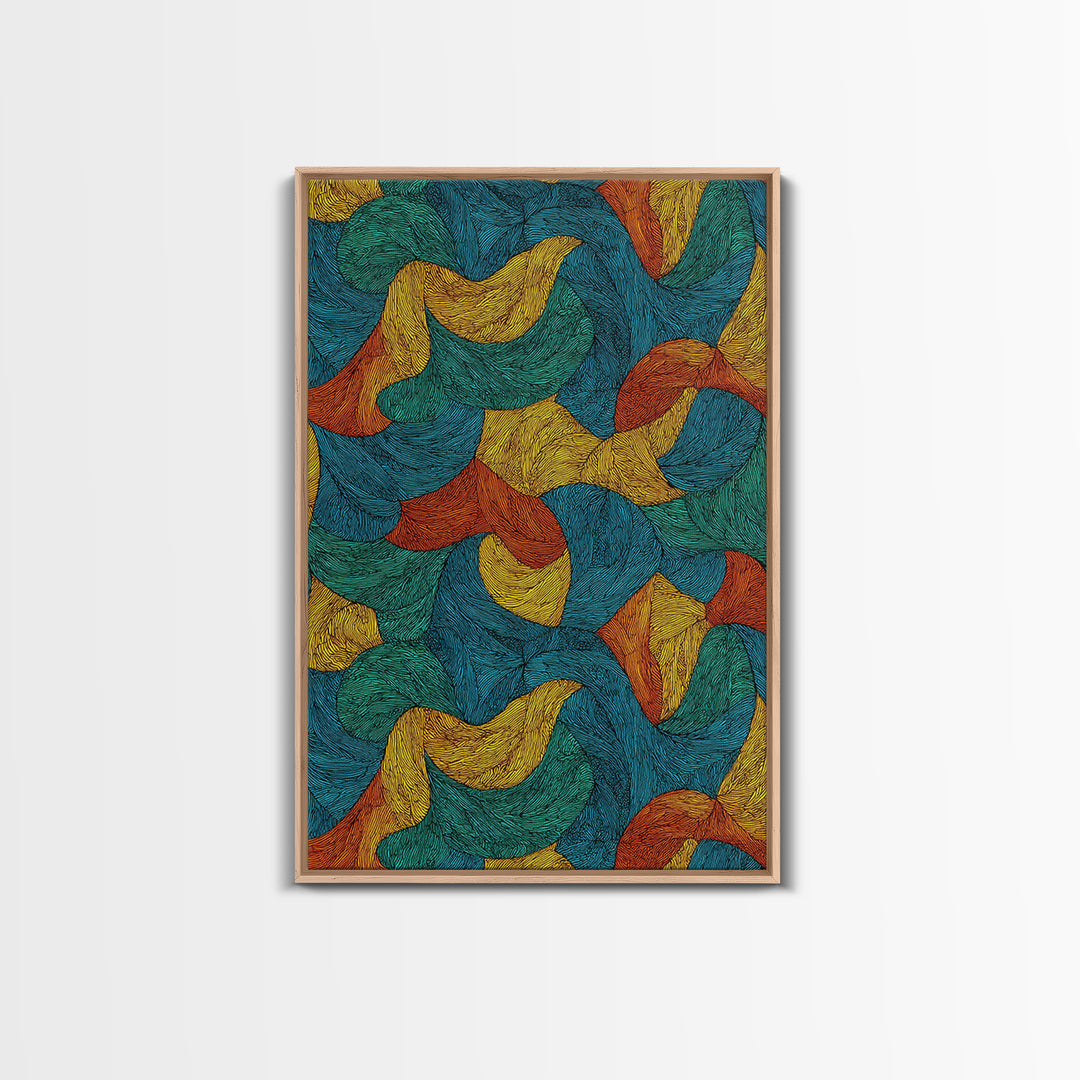 Textured Teal Rust Ribbon Abstract Wall Art, Mid Century Modern Art Print, Retro Pattern Home Office Decor For Living Room