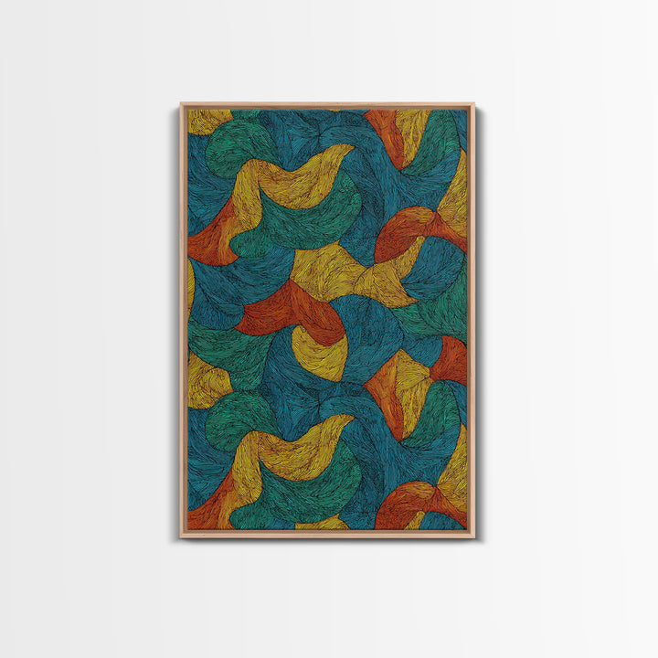 Textured Teal Rust Ribbon Abstract Wall Art, Mid Century Modern Art Print, Retro Pattern Home Office Decor For Living Room