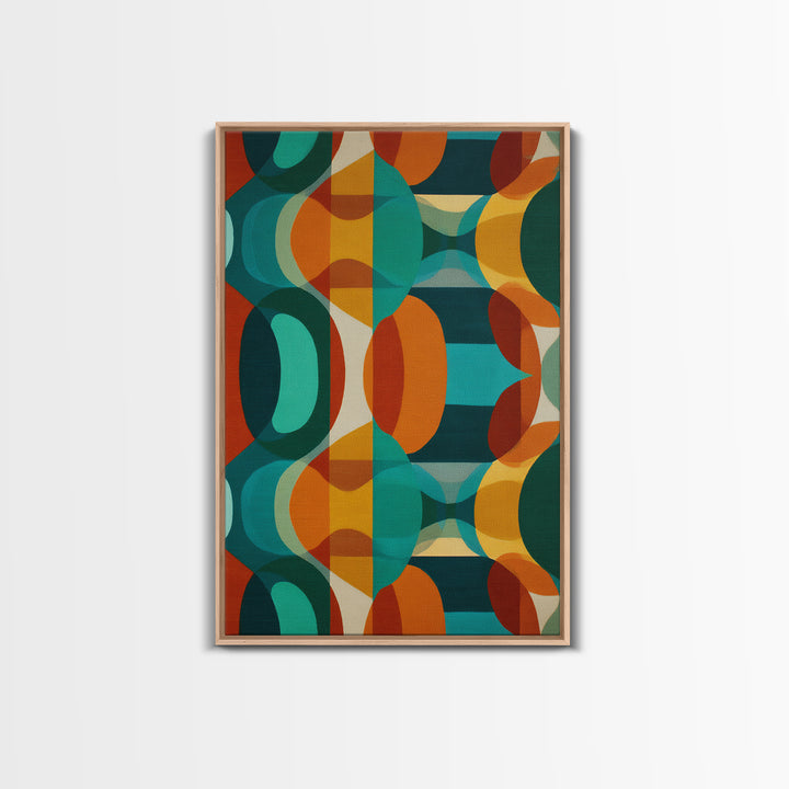 Overlapping Teal Orange Circle Canvas Print, Mid Century Modern Wall Art, Bold Geometric Abstract Retro Home Office Decor
