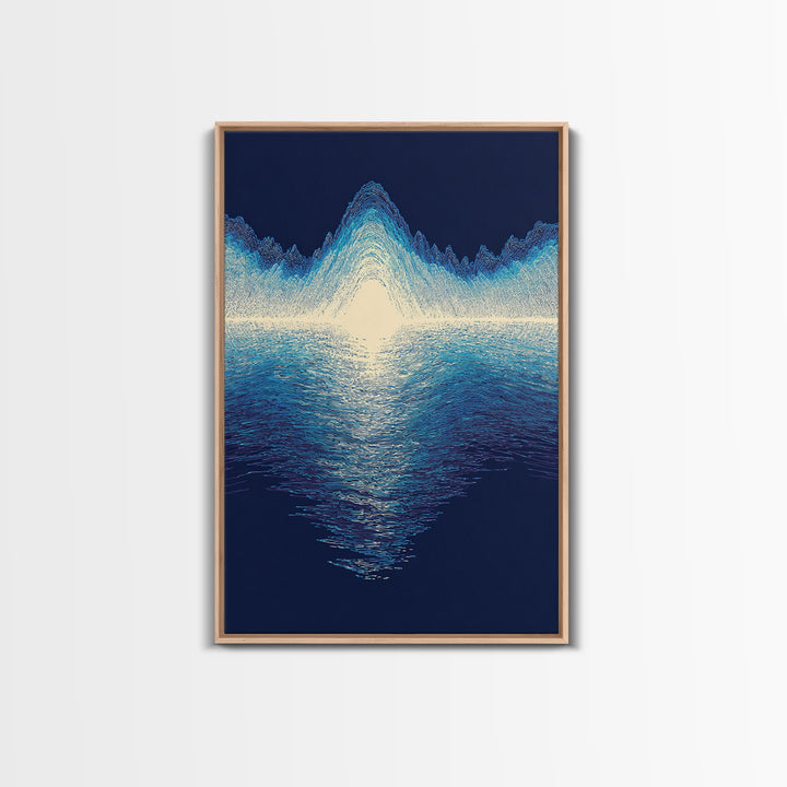 Luminous Blue Waveform Canvas Print, Abstract Ocean Light Wall Art, Modern Digital Art Poster, Meditation Room Decor Gift