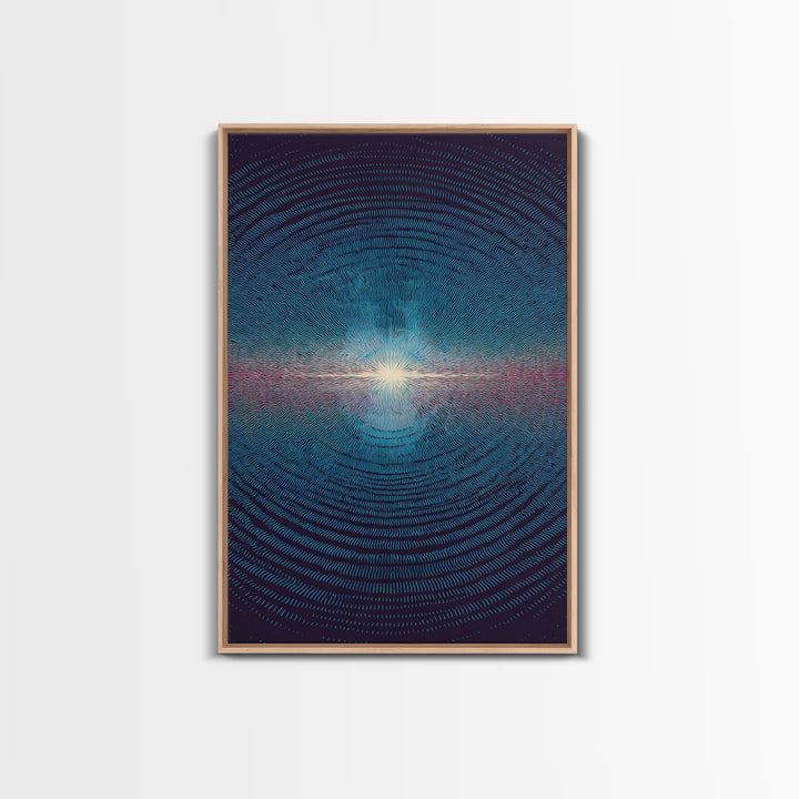 Radiant Blue Ripple Sun Wall Art, Circular Abstract Light Print, Modern Geometric Art, Space Inspired Decor For Bedroom Poster