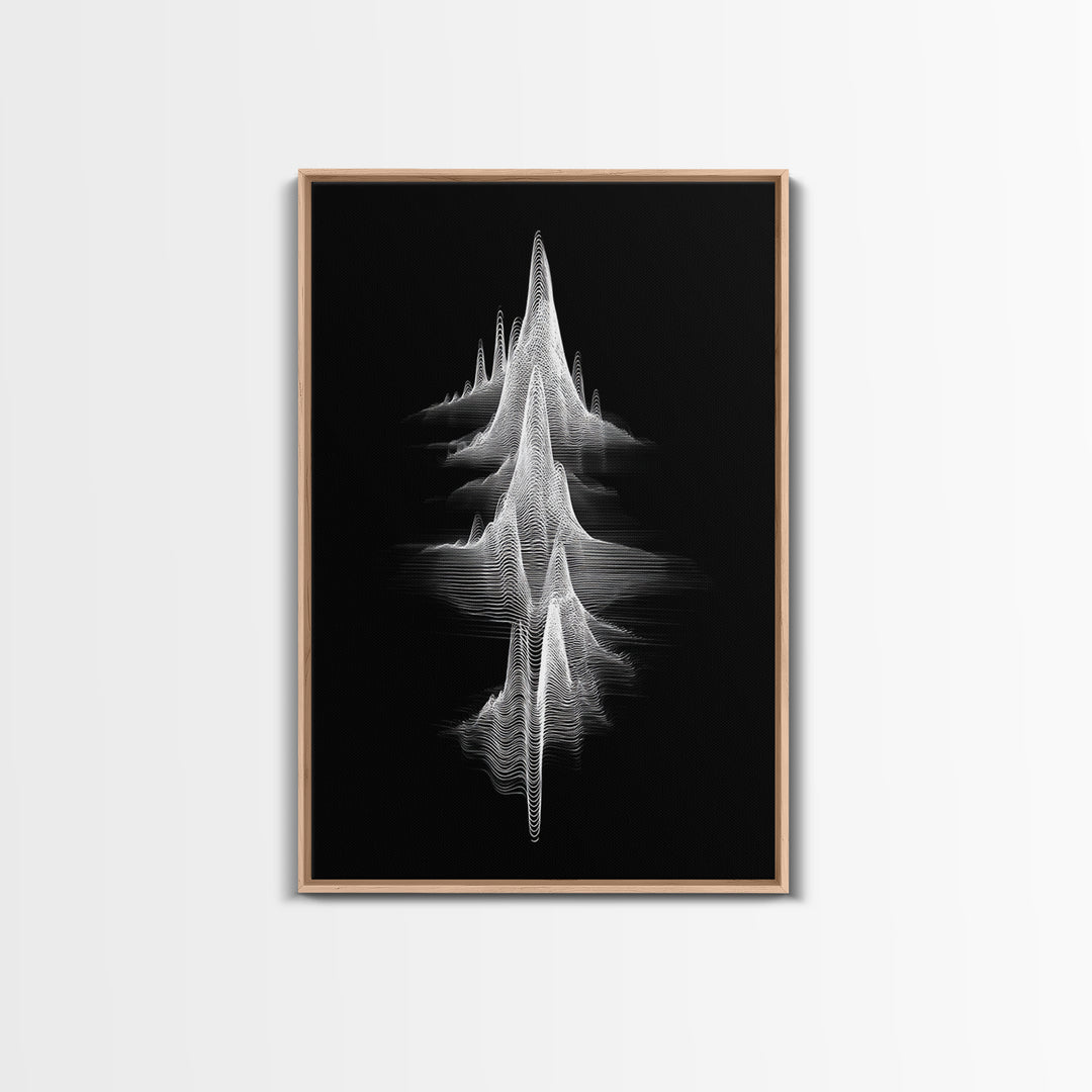 Black White Waveform Peak Wall Art, Minimal Abstract Line Print, Modern Sci Fi Poster, Geometric Office Decor Gift For Music Room