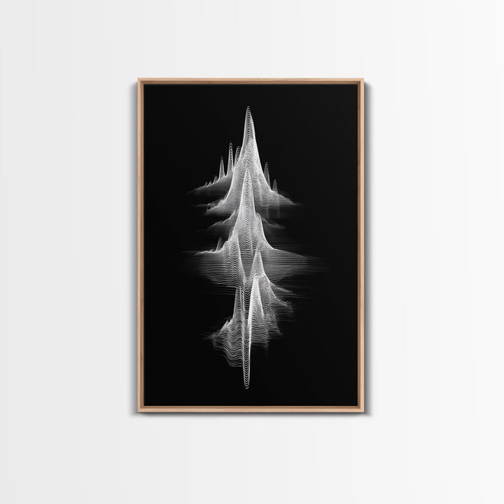 Black White Waveform Peak Wall Art, Minimal Abstract Line Print, Modern Sci Fi Poster, Geometric Office Decor Gift For Music Room