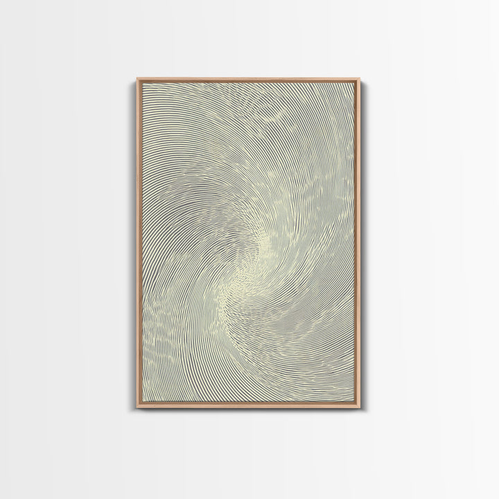 Cream Spiral Line Op Art Canvas Print, Midcentury Modern Abstract Art, Minimalist Wall Art Decor, Neutral Home Office Poster