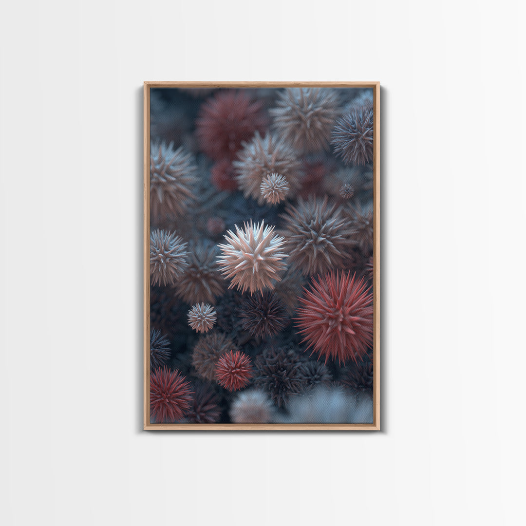 Surreal Spiky Coral Urchin Abstract Canvas Print, Blue Red Modern Art Print, Nature Wall Art Decor, Coastal Statement Piece
