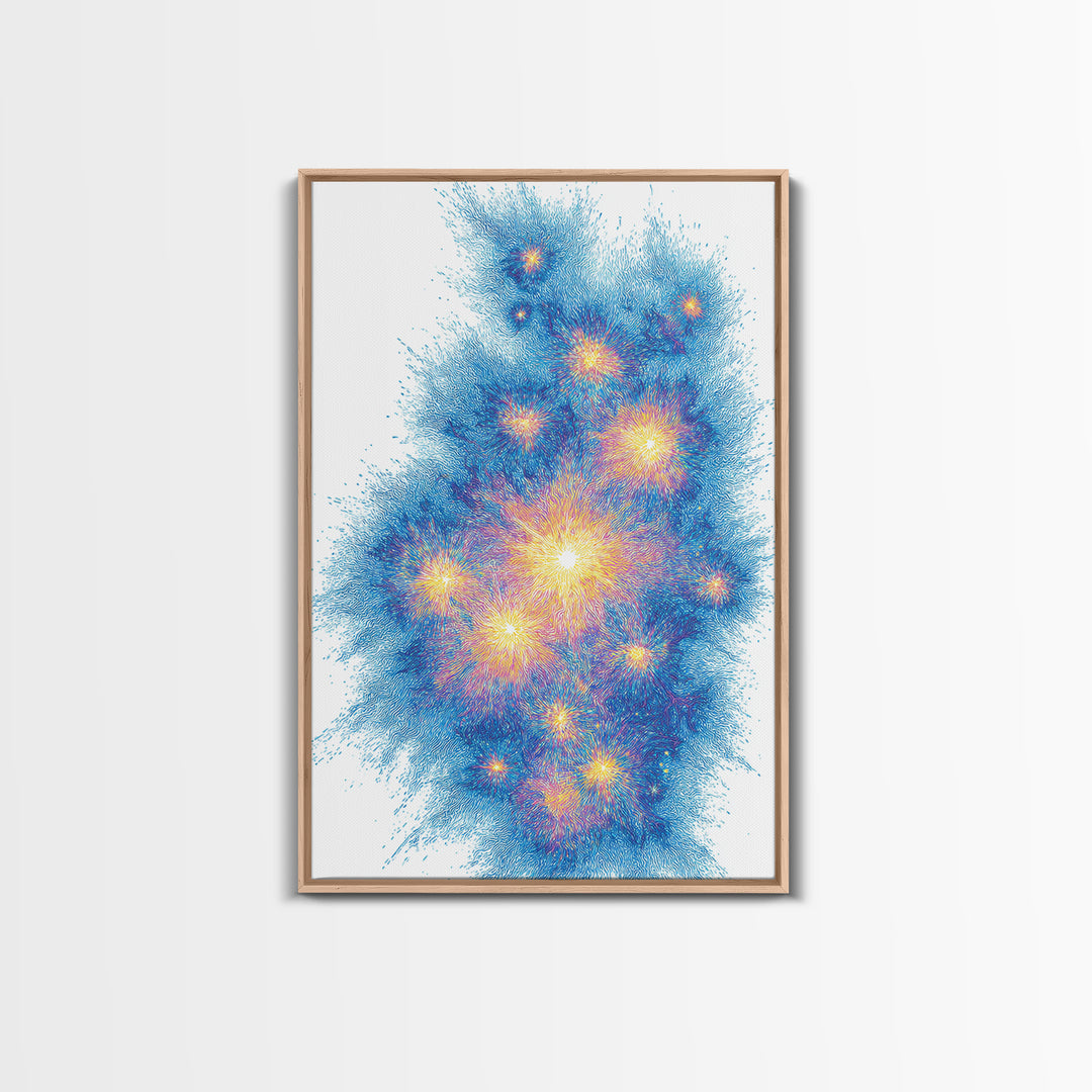 Blue Gold Particle Burst Abstract Wall Art, Modern Digital Art Print, Space Abstract Art, Colorful Poster, Home Office Decor