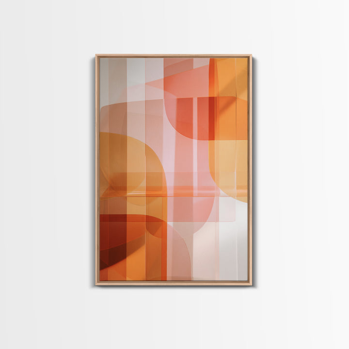 Orange Pink Translucent Shapes, Canvas Print, Modern Geometric Wall Art, Warm Abstract Decor, Mid Century Home Office Poster