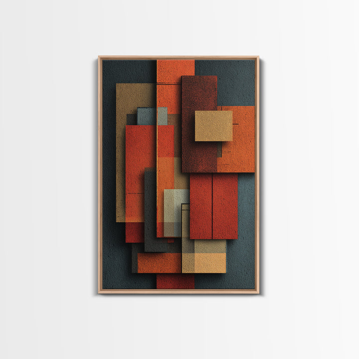 Rust Orange Teal Rectangles Framed Canvas Print, Midcentury Modern Geometric Wall Art, Atomic MCM Decor, Bold Abstract Painting
