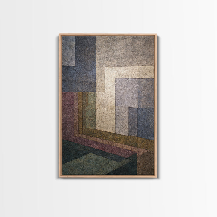 Moody Architectural Geometry Wall Art, Midcentury Modern Abstract Print, Neutral Blue Mauve Decor, Perspective Office Art