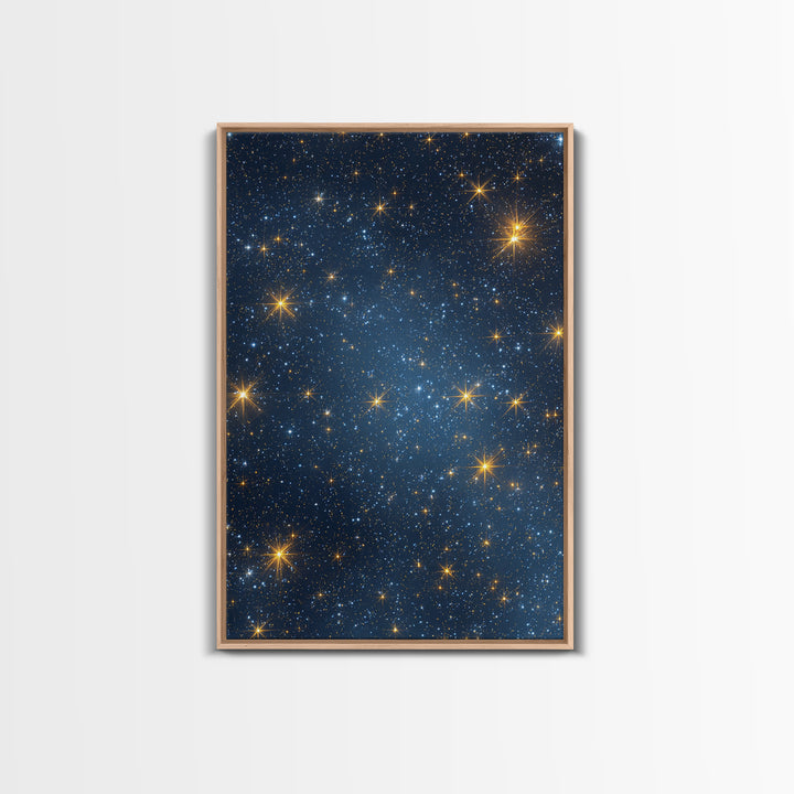 Blue Galaxy Gold Star Field Wall Art, Cosmic Retro Art Print, Space Abstract Art, Modern Celestial Decor, Starry Night Poster