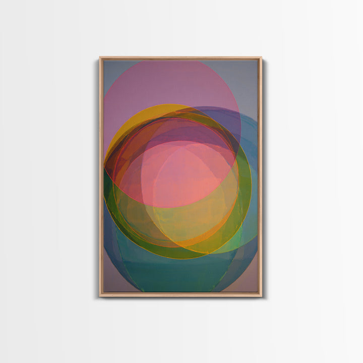 Colorful Transparent Circle Layers, Wall Art, Modern Abstract Art Print, Rainbow Geometric Decor, Bold Midcentury Poster