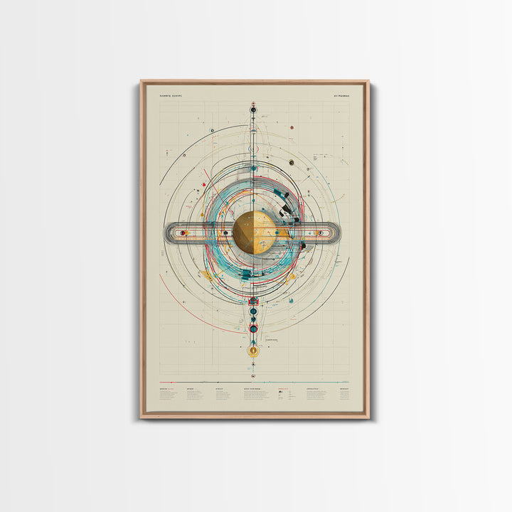 Futuristic Orbital Diagram Canvas Print, Technical Space Wall Art, Abstract Sci Fi Poster, Midcentury Modern Home Decor Gift