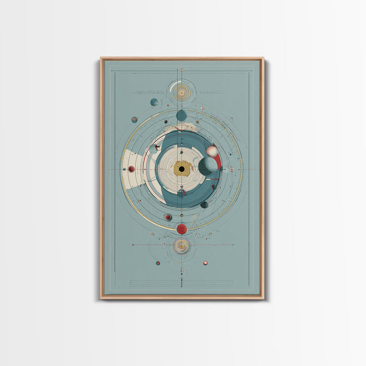 Teal Atomic Solar System Diagram Wall Art, Midcentury Modern Art, Space Abstract Art, Geometric Poster, Retro Home Decor