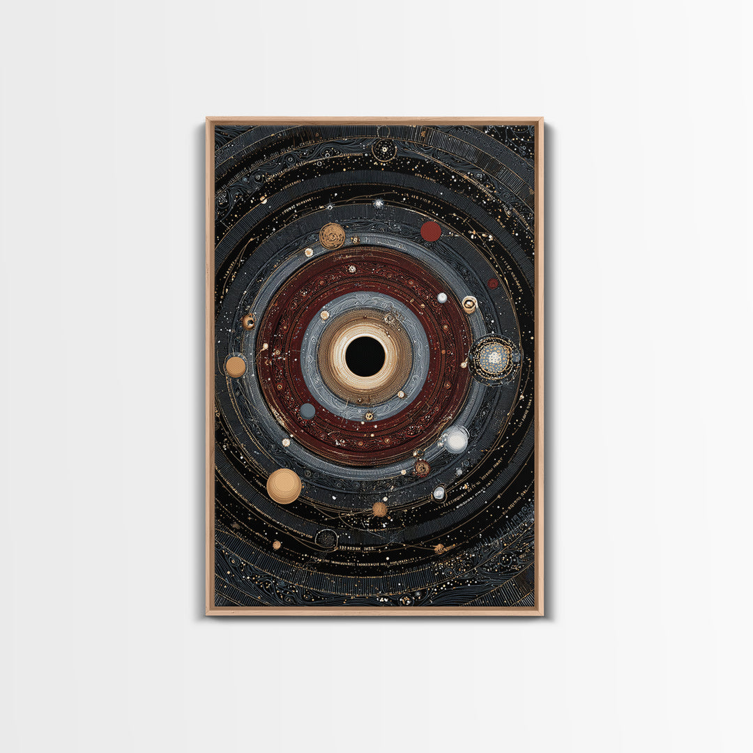Ornate Black Hole Orbit Wall Art, Cosmic Midcentury Modern, Dark Space Abstract Art, Geometric Wall Decor, Statement Poster